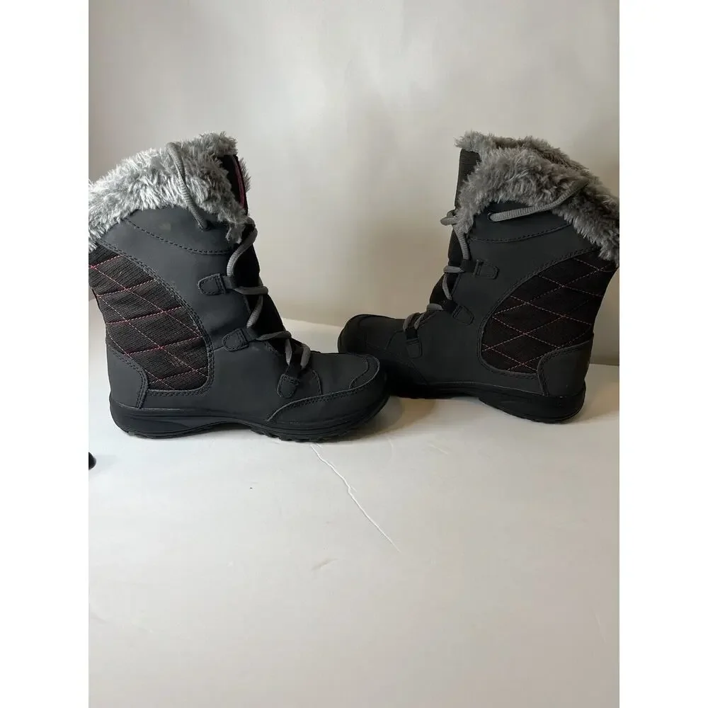 Columbia Size 4 Youth Black/Grey Faux Fur/Pink Trim